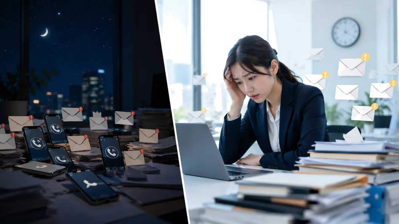 営業時間外の夜間に対応されないまま溜まっていく問い合わせ